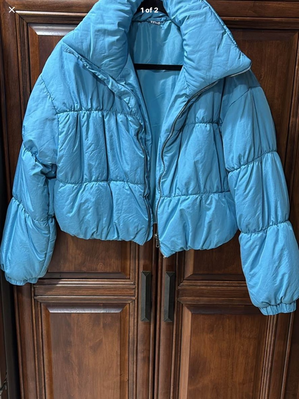 Double Zero Light Blue Puffer Cropped Ski Jacket